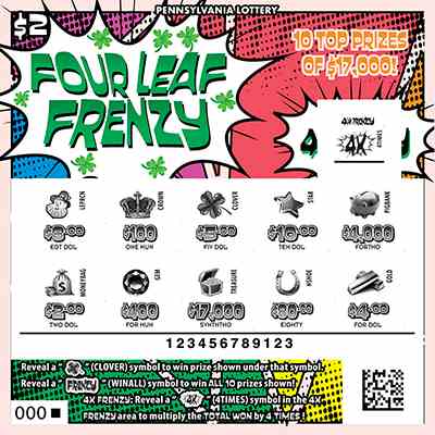 Four Leaf Frenzy scratchcard - game number #3301 - front-scratched