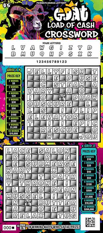 Goat Load Of Cash Crossword scratchcard - game number #3318 - front-scratched