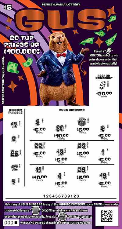 Gus® scratchcard - game number #3356 - front-scratched