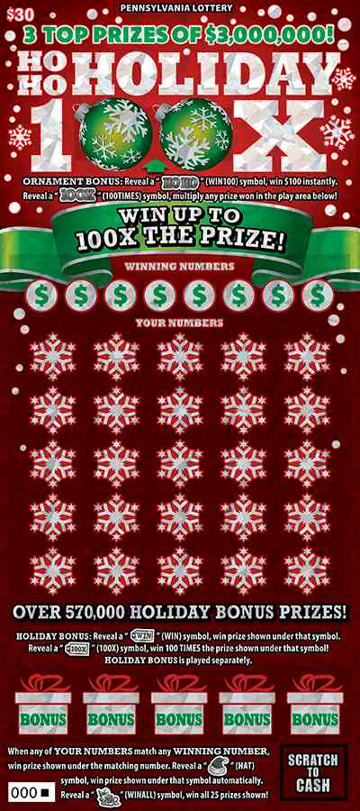 Ho Ho Holiday 100X scratchcard - game number #3230 - front