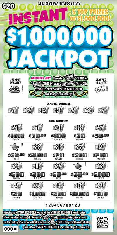 Instant $1,000,000 Jackpot scratchcard - game number #3259 - front-scratched