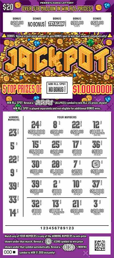 Jackpot scratchcard - game number #3312 - front-scratched
