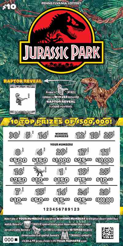 Jurassic Park scratchcard - game number #3321 - front-scratched