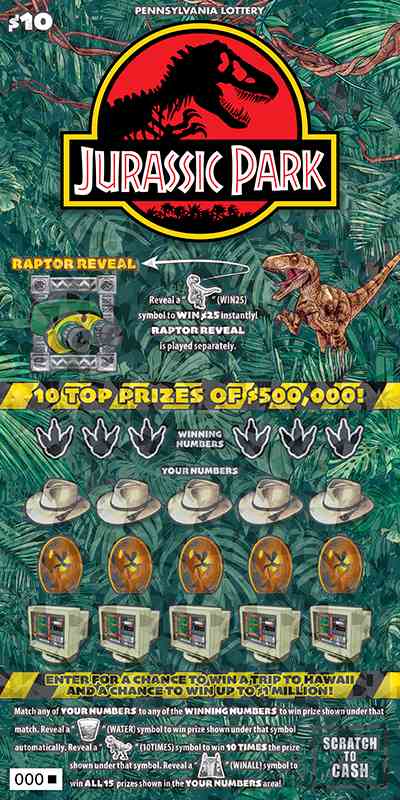 Jurassic Park scratchcard - game number #3321 - front