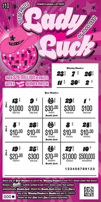 Lady Luck scratchcard - game number #3298 - front-scratched