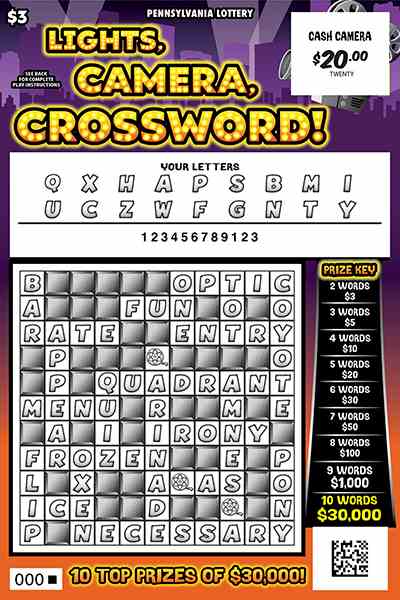Lights, Camera, Crossword scratchcard - game number #3362 - front-scratched