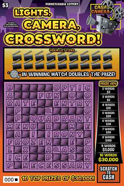 Lights, Camera, Crossword scratchcard - game number #3362 - front