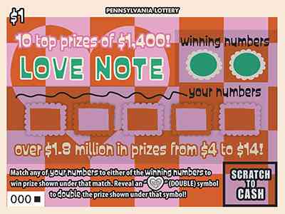 Love Note scratchcard - game number #3296 - front