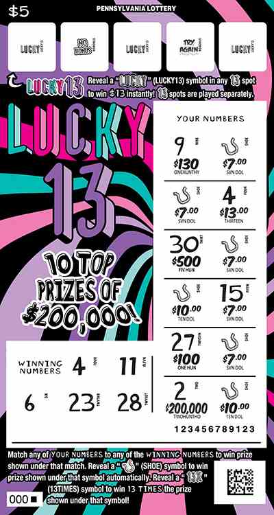 Lucky 13 scratchcard - game number #3279 - front-scratched