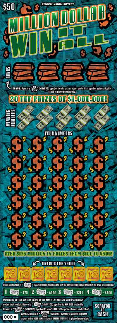 Million Dollar Win It All scratchcard - game number #3358 - front