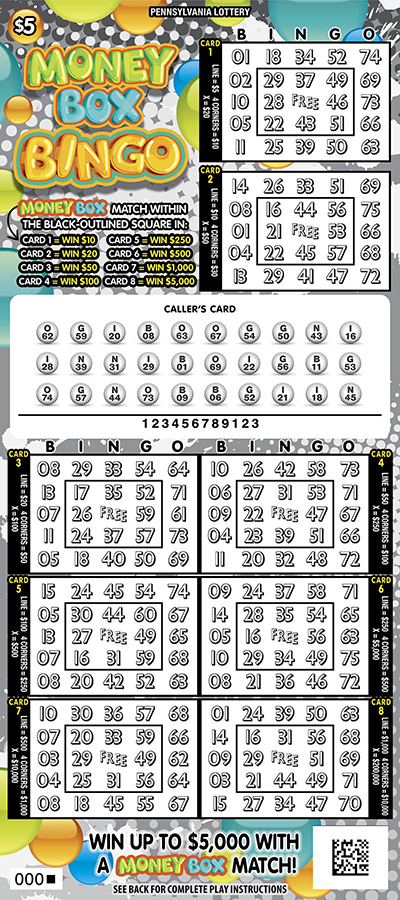 Money Box Bingo scratchcard - game number #3351 - front-scratched