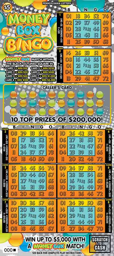 Money Box Bingo scratchcard - game number #3351 - front