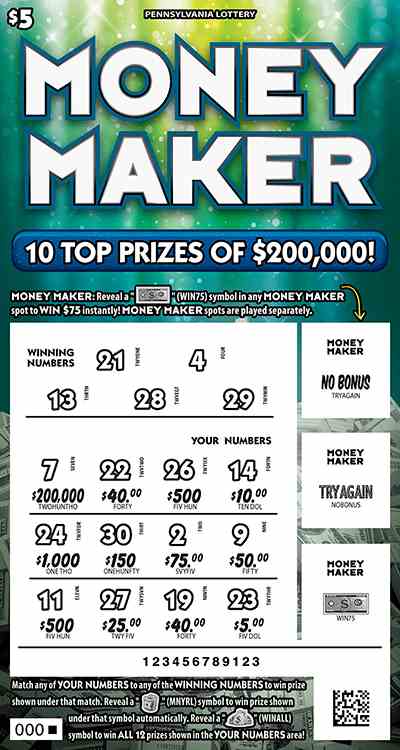 Money Maker scratchcard - game number #3322 - front-scratched