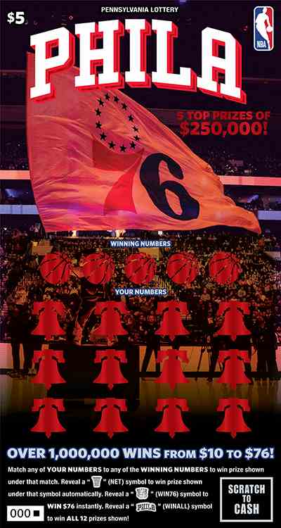 Philadelphia 76Ers scratchcard - game number #3344 - front