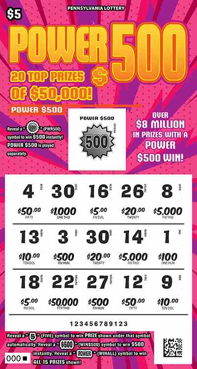 Power $500 scratchcard - game number #3274 - front-scratched