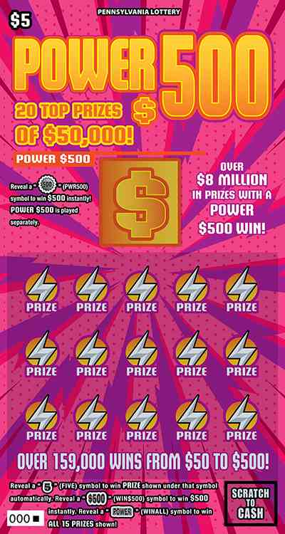 Power $500 scratchcard - game number #3274 - front