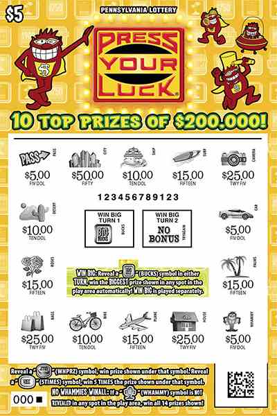 PRESS YOUR LUCK® scratchcard - game number #3223 - front-scratched