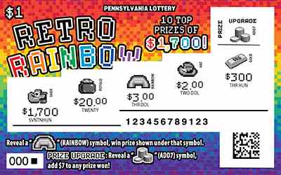 Retro Rainbow scratchcard - game number #3250 - front-scratched