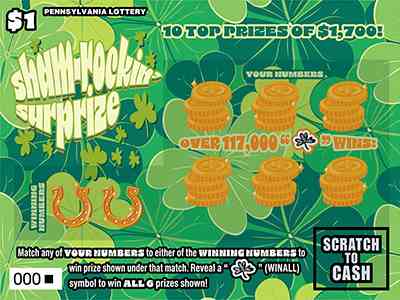 Sham-Rockin’ Surprize scratchcard - game number #3302 - front