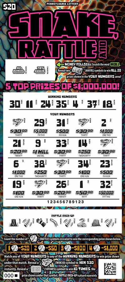 Snake, Rattle And Roll scratchcard - game number #3371 - front-scratched