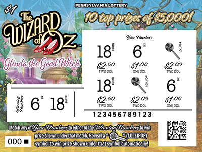 The Wizard Of Oz Glinda The Good Witch scratchcard - game number #3375 - front-scratched