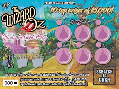 The Wizard Of Oz Glinda The Good Witch scratchcard - game number #3375 - front
