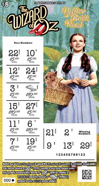 The Wizard Of Oz Yellow Brick Road scratchcard - game number #3373 - front-scratched