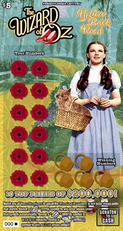 The Wizard Of Oz Yellow Brick Road scratchcard - game number #3373 - front