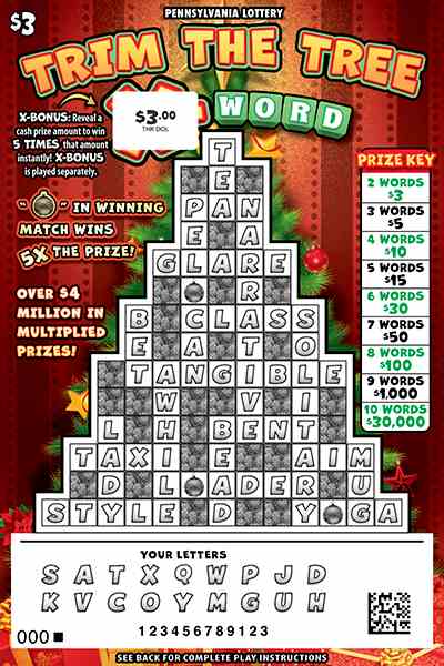 Trim The Tree X-Word scratchcard - game number #3333 - front-scratched