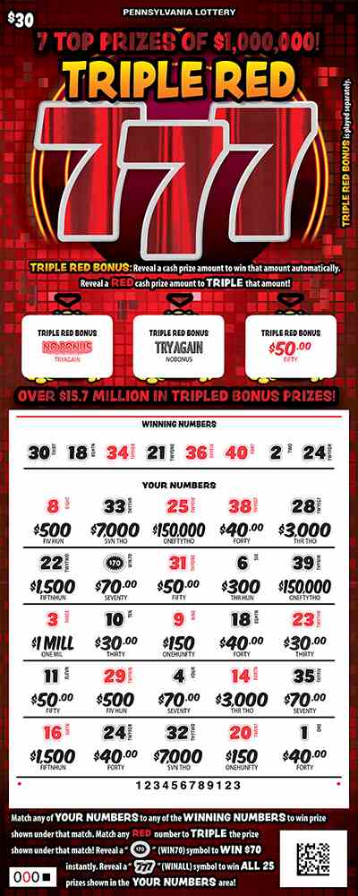 Triple Red 777 scratchcard - game number #3354 - front-scratched
