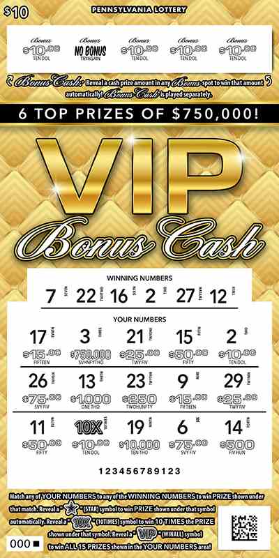Vip Bonus Cash scratchcard - game number #3365 - front-scratched