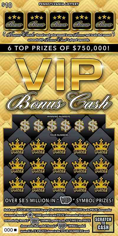 Vip Bonus Cash scratchcard - game number #3365 - front