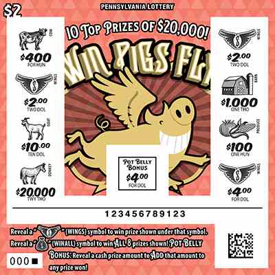 Win Pigs Fly scratchcard - game number #3319 - front-scratched