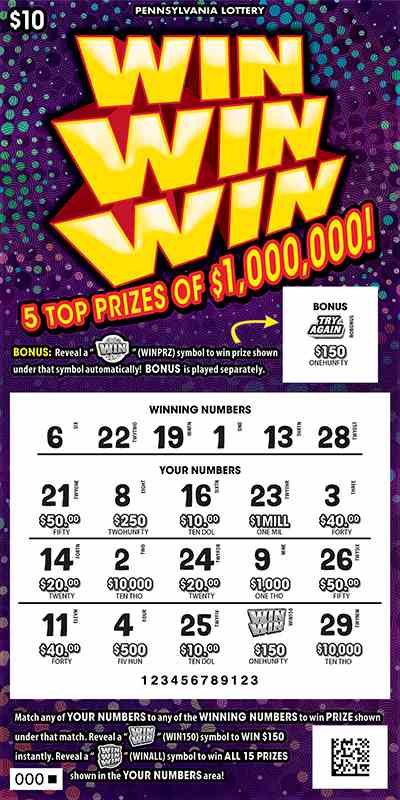 Win Win Win scratchcard - game number #3355 - front-scratched