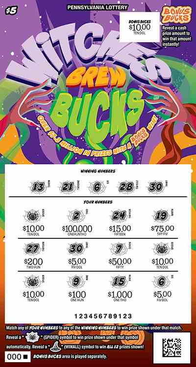 Witches Brew Bucks scratchcard - game number #3280 - front-scratched