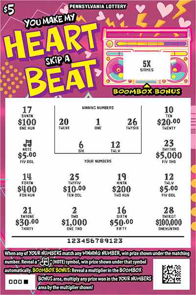 You Make My Heart Skip a Beat scratchcard - game number #3242 - front-scratched