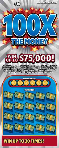 100X The Money scratchcard - game number #1477 - front