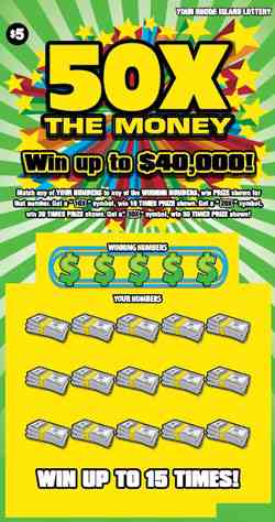 50X The Money scratchcard - game number #1425 - front