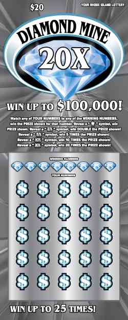 Diamond Mine 20X scratchcard - game number #1494 - front
