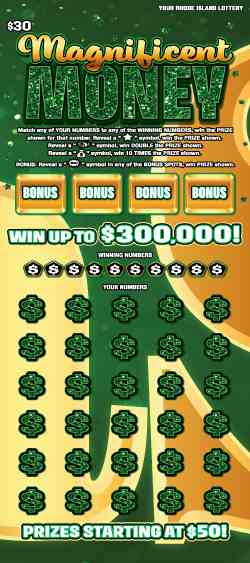 Magnificent Money scratchcard - game number #1496 - front