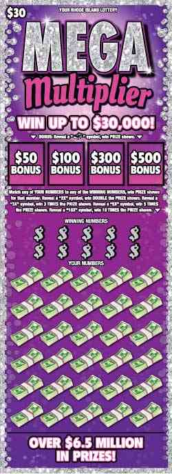 Mega Multiplier scratchcard - game number #1474 - front