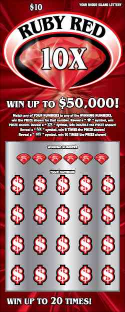 Ruby Red 10X scratchcard - game number #1493 - front