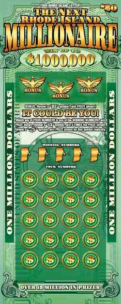 The Next Rhode Island Millnre scratchcard - game number #1456 - front