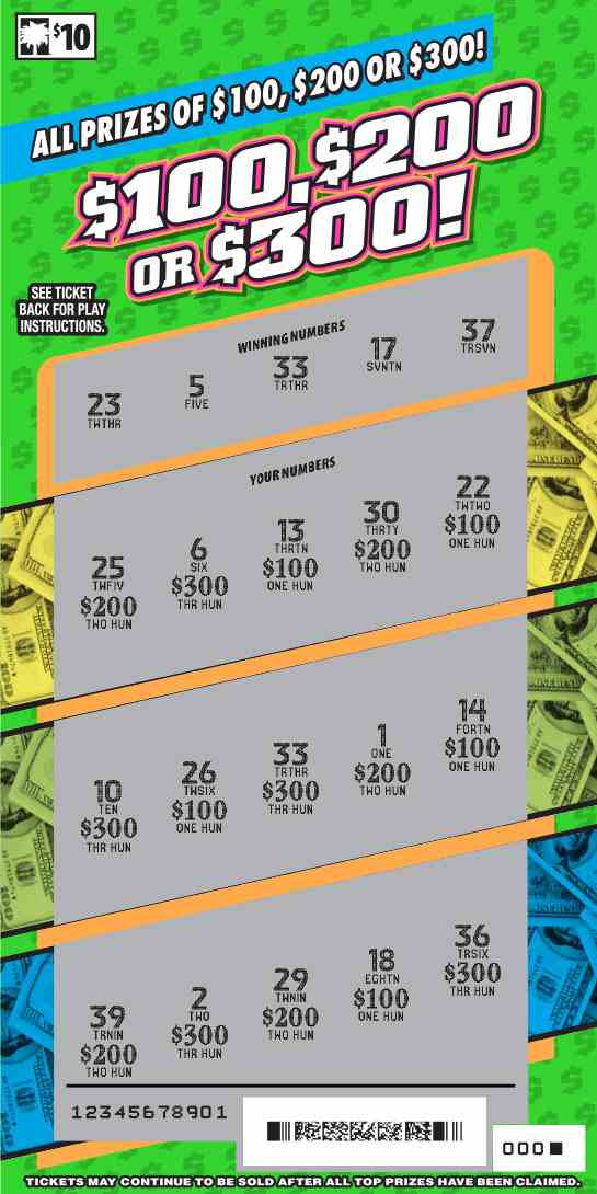 $100, $200 Or $300! scratchcard - game number #1660 - front-scratched