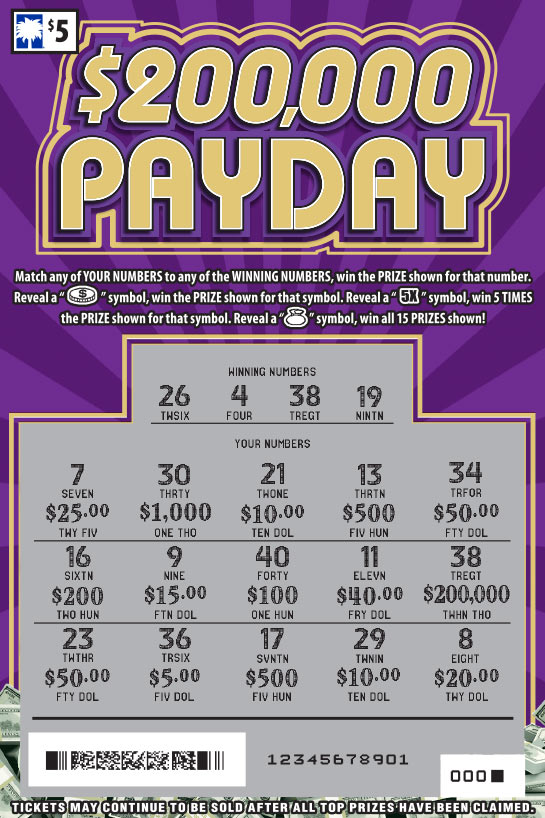 $200,000 Payday scratchcard - game number #1690 - front-scratched
