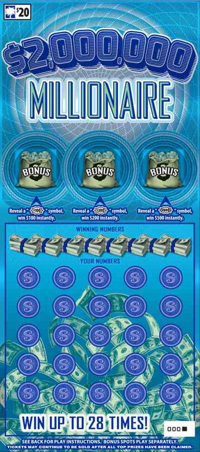 $2,000,000 Millionaire scratchcard - game number #1570 - front
