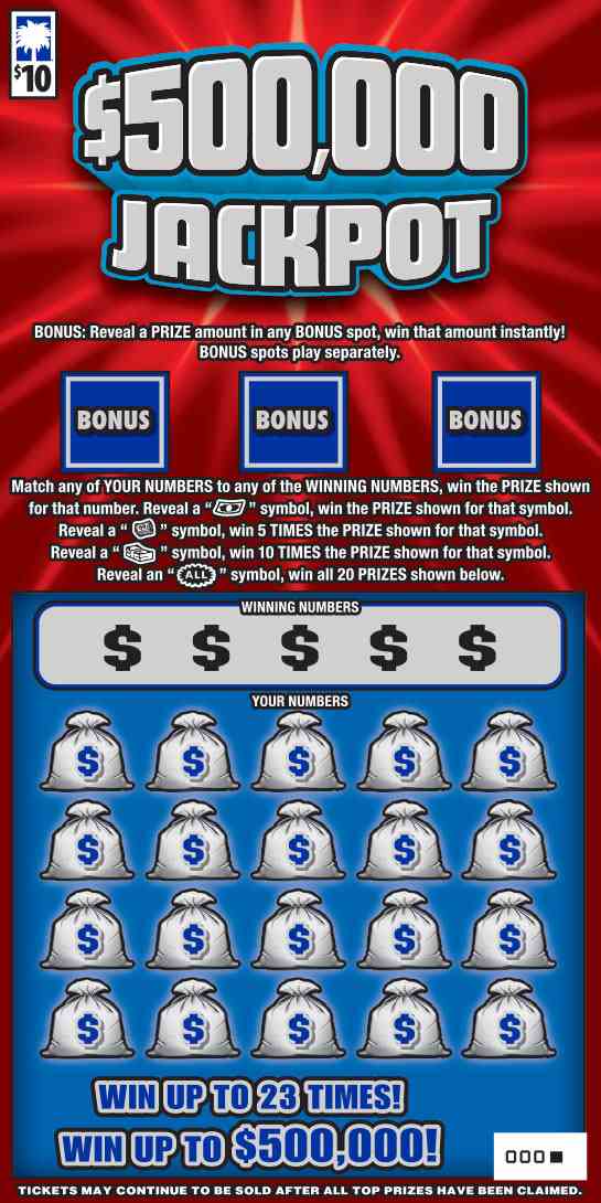 $500,000 Jackpot scratchcard - game number #1609 - front