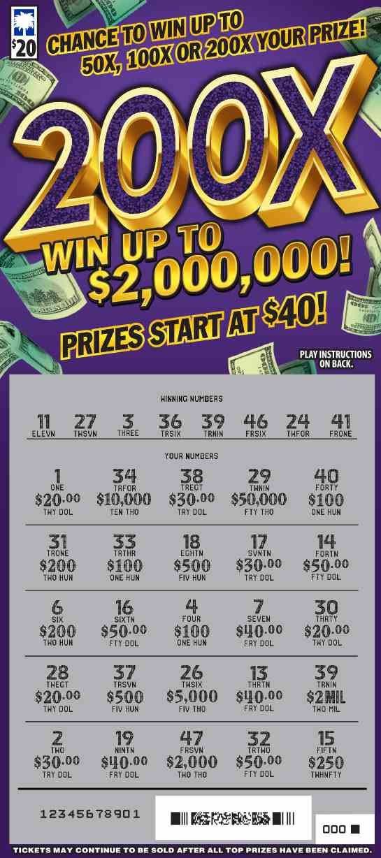 200X scratchcard - game number #1604 - front-scratched