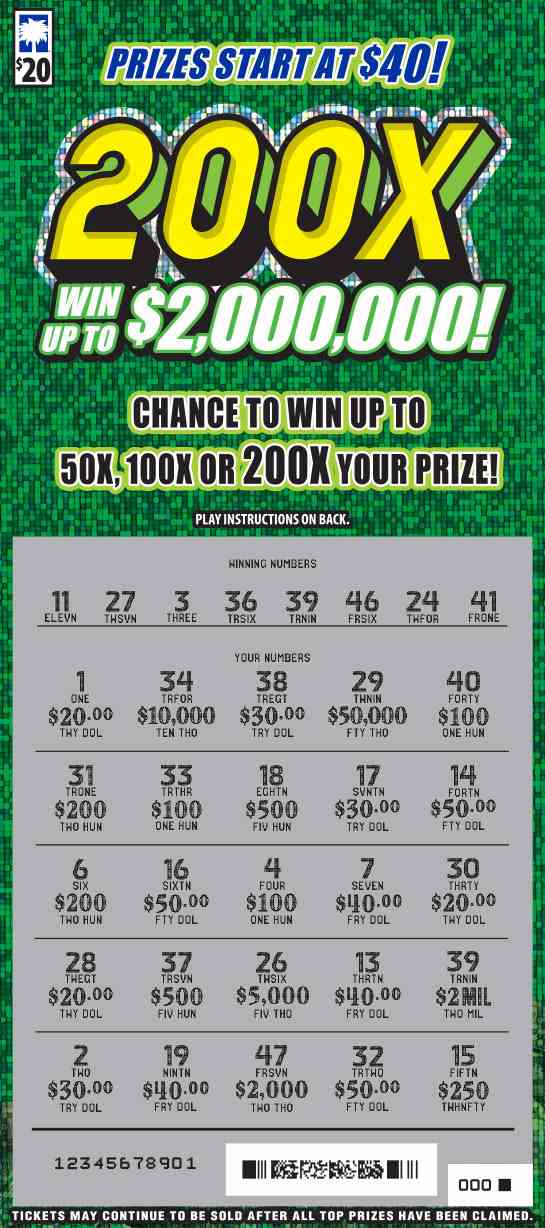 200X scratchcard - game number #1665 - front-scratched