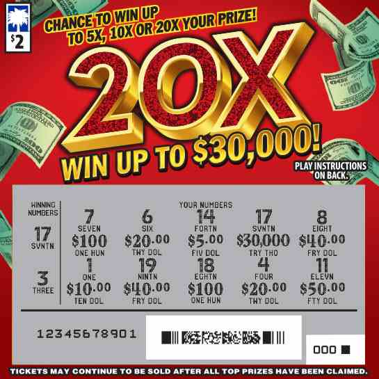20X scratchcard - game number #1601 - front-scratched